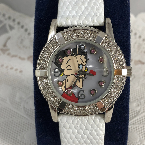 Hurst Accessories - Betty Boop Kisses Watch with White Leather Strap